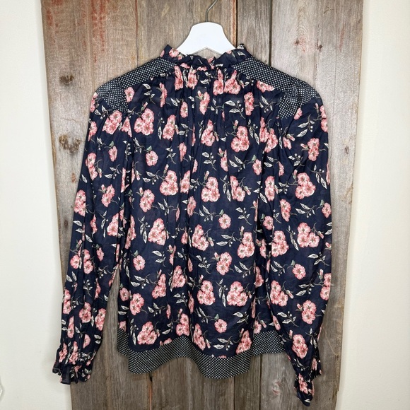 Rebecca Taylor La Vie Adelle Scarf Print Top Navy Floral Sheer Cotton XS - Picture 6 of 12